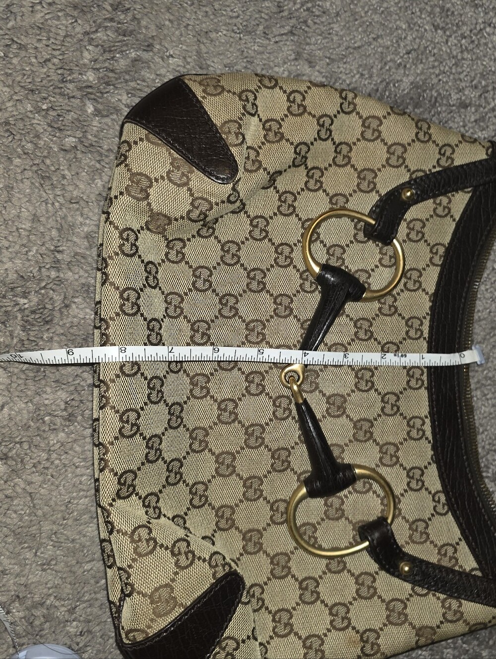 Gucci Beige GG Canvas Shoulder Bag with Dark Brown Trim and Gold Hardware - Picture 17 of 17
